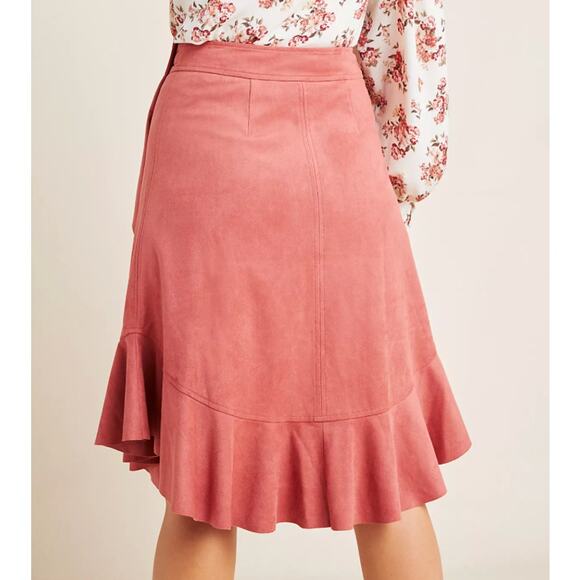 Anthropologie Skirt by Maeve Marston Ruffled Wrap Suede Mauve Pink Size 0 XS - Picture 9 of 9